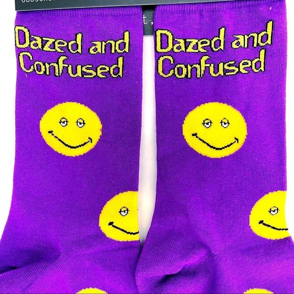 Odd Sox Dazed and Confused Crew Socks Mens Gift Movie Film Purple Yellow - Picture 4 of 6